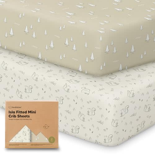 Pack and Play Sheets Fitted - 2-Pack Mini Crib Sheets for Pack N Play Mattress, Soft & Cozy, Neutral Toddler Playard Bedding, Snug Fitted Mini Baby Crib Mattress Cover Set for Boys, Girls (Pine Grove)