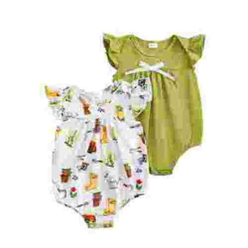 Actgleam Baby Girls Summer Sleeveless Romper Cotton Cute Print Pattern Infant Bodysuits,Light Green,2 pieces,6-9 months