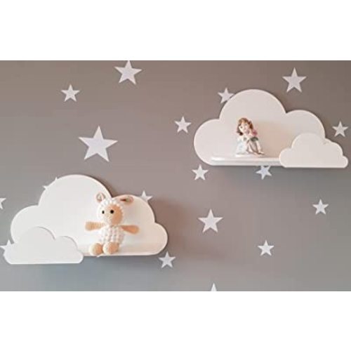 Happy Woody Set of 2 Cloud Wall Shelves for Nursery (White)