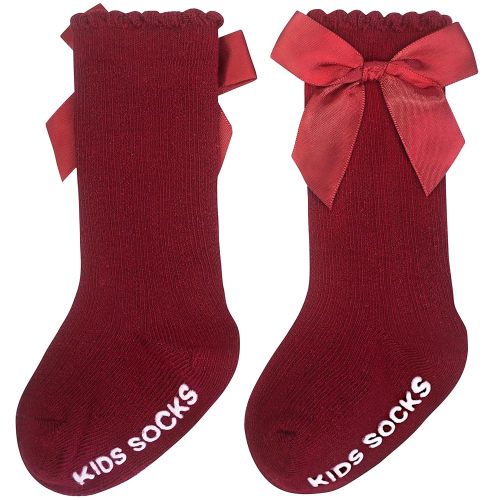 Baby Knee High Socks Girl Non Slip Toddler Stockings Cotton Bow Ruffle Newborn Long Socks Infant Dress Sock 0-6M/6-12M/1-3Y