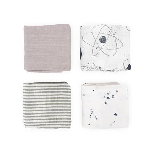 Little Unicorn Cotton Muslin Squares 4 Pack | Nursing, Burping, Feeding, Wiping, Spills | Super Soft and Lightweight Blanket for Baby Boys and Girls | 27.5” x 27.5” | Planetary Set