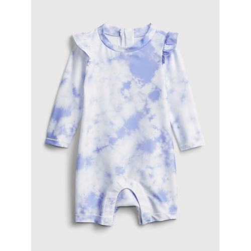Baby Recycled Tie-Dye Swim Rash Guard One-Piece in blue tie dye, size: 0-6 M