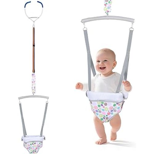 Slevoo Baby Jumper, Baby Doorway Jumper with Door Clamp Adjustable Strap, Fun Activity for 6-12 Months, Joyful Bubbles
