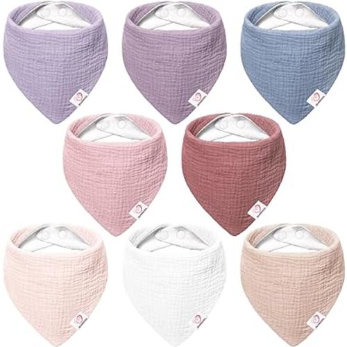 Bearmoss Muslin Baby Bibs 8 Pack 100% Cotton Baby Bandana Drool Bibs for Unisex Baby Girls Boys Drooling and Teething