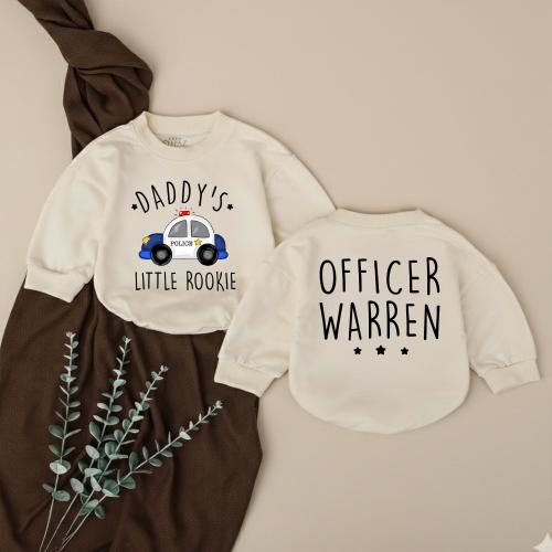 Personalized Daddy’s Little Rookie Bubble Romper,  Policeman Pregnancy Announcement, Police Dad Baby Shower Gift