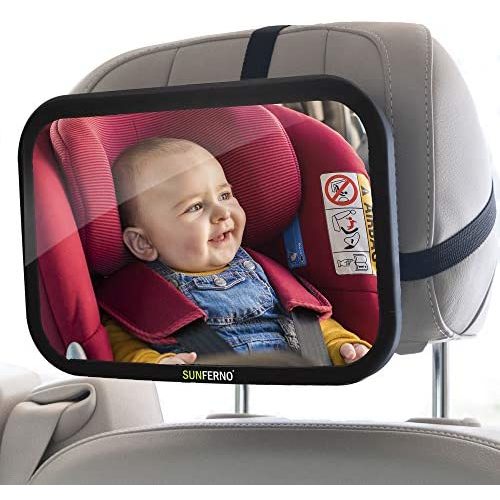 Sunferno Baby Car Mirror | Shatterproof, No Assembly Required, Adjustable | Rear Facing Car Seat Mirror for Effortlessly Monitoring Your Child in the Back Seat | Toddler Infant Carseat Mirror for Car