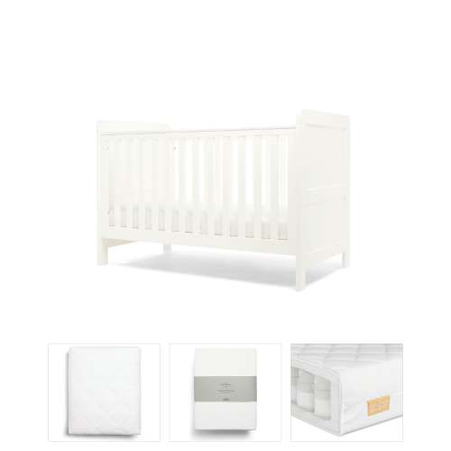 Hampden 4 Piece Set with Cotbed, Mattress, Fitted Sheets & Mattress Protector - White