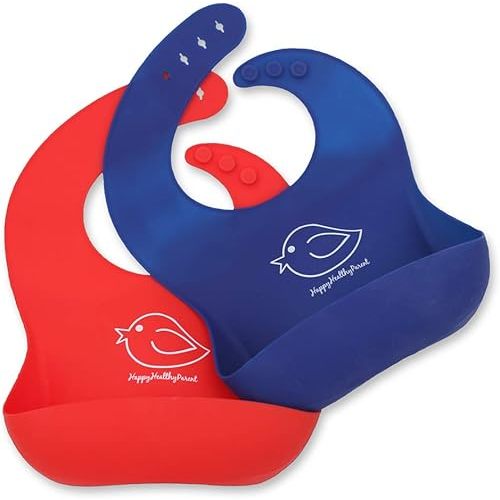 Silicone Baby Bibs Easily Wipe Clean - Comfortable Soft Waterproof Bib Keeps Stains Off, Set of 2 Colors