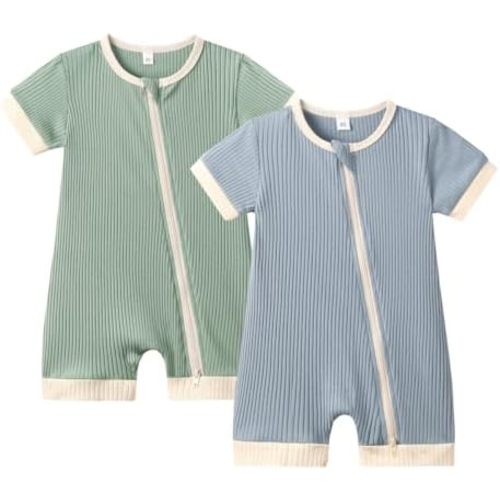 Bafeicao Unisex Baby Boy Girl 2 Pack Rompers Short Sleeve 2 Way Zipper One Piece Jumpsuits Clothes Sets