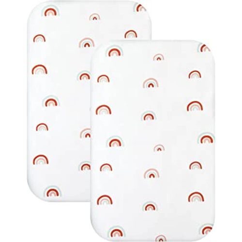 Bedside Sleeper Bassinet Sheets to Fit Mika Micky, Baby Delight, Dream On Me, AMKE, Milliard, MiClassic Bassinet, 2 Pack Soft Microfiber Breathable Rainbow Bassinet Sheet(34"x 21"x 5") for Boys Girls