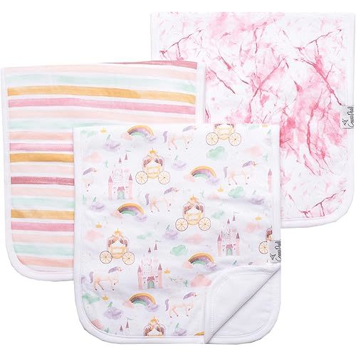 Copper Pearl Premium Baby Burp Cloths - 3-Pack Large Cotton Burp Cloths, Extra Soft Spit Up Rags with 3 Absorbent Layers, Perfect for Baby Girl Gifts (21" x 10" Size, Enchanted Set)