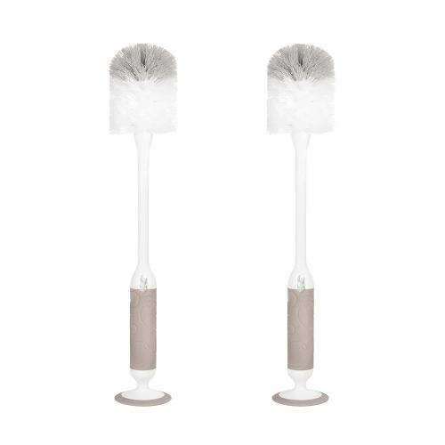 Ubbi Deluxe Baby Bottle Brush Set, Bottle Brush and Nipple Brush with Suction Cup, Baby Cleaning Essentials, Set of 2, Taupe