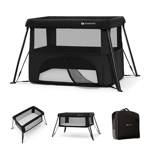 Kinderkraft CAMI 3-in-1 Baby Bed, Travel Bed for Baby, from Birth to 3 Years, Baby cot, Travel cot, Easy to Fold Compactly, Travel Bag Included, Two Levels, Black