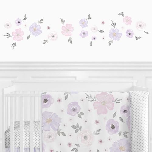Sweet Jojo Designs Girl Wall Decal Stickers Art Nursery Décor Watercolor Floral Purple Pink And Grey 4pc