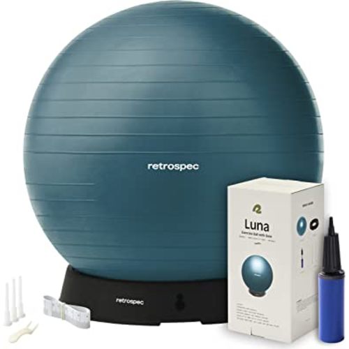 Retrospec Luna Exercise Ball, Base & Pump/Ball & Pump with Anti-Burst Material - Fitness Gym Swiss Ball - Perfect for Balance, Stability, Yoga, Pilates, Pregnancy & Birthing