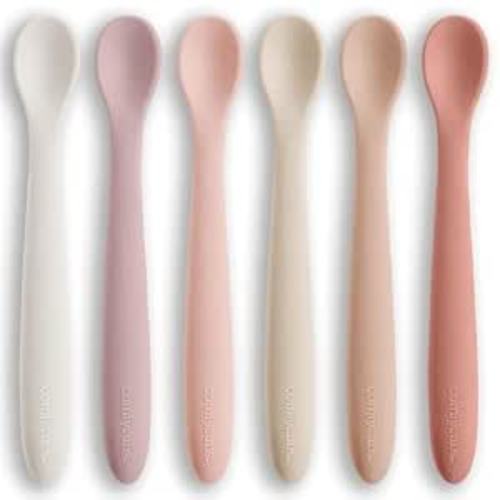 Comfy Cubs Silicone Baby Spoons Set 6-Pack, Blush 6.46 x 0.95 in – BPA Free, Soft Gum-Safe Toddler Eating Essentials – Lightweight & Flexible Baby Spoons, Dishwasher Safe, Fun Utensils for Babies