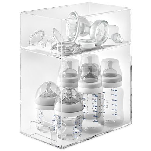 Phildahome Baby Bottle Organizer – Space-Saving Versatile 2-Drawer Baby Bottle Storage – Holds Bottles, Nipples, Pump Parts, and More