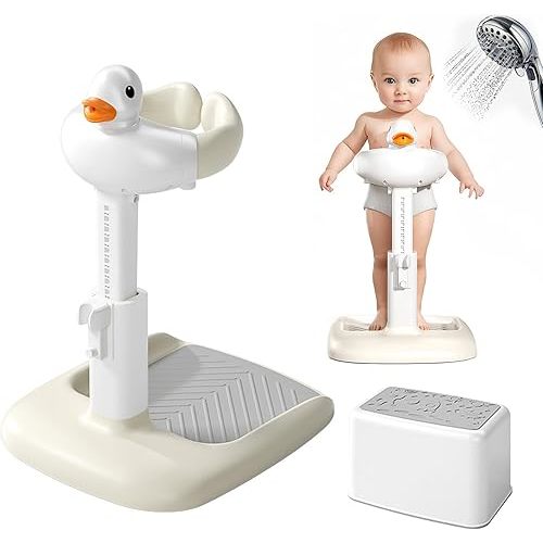 Adjustable Height Baby Shower Stand with Anti-Slip Base, Portable Foldable Bath Stand for Infant Safety, Toddler Standing Bath Support for Shower & Tub for Infants 8-36 Months