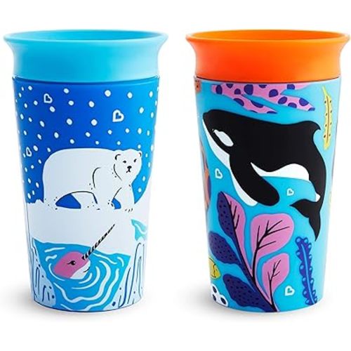 Munchkin® Miracle® 360 WildLove Sippy Cup, 9 Ounce, 2 Pack, Polar Bear/Orca