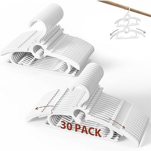 Kids Hangers 30PCS, 45g Ultra-Thick Baby Hangers, 11"-14" Extendable and Stackable Baby Clothes Hangers for Space Saving, Non-Slip, for Closet Infant, Kids and Toddler, White