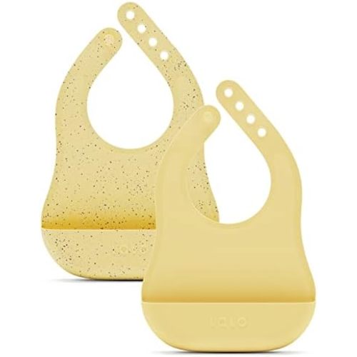 Lalo The Bib - Waterproof, Non-Toxic Silicone Baby Bib with Adjustable Neck Band & Silicone Food Pouch Catcher, Set of 2