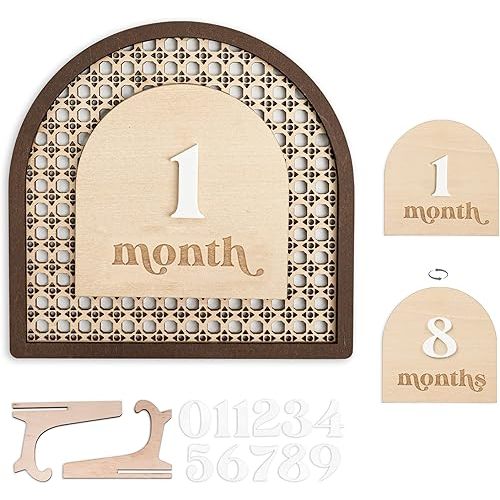 Baby Monthly Milestone, Wooden Baby Milestone Signs, Monthly Milestone Wood Discs, Baby Milestone Discs (3D Rattan)