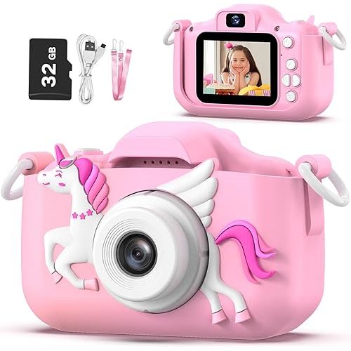 Unicorn Kids Camera for Girls, Selfie 3-12 Years Old Girls Christmas Birthday Gift Little Toys 3 4 5 6 7 8 9 (Pink)