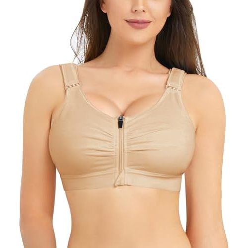 BRABIC Zip Front Closure Everyday Bra for Women Post Surgery Compression Support with Adjustable Straps Wirefree
