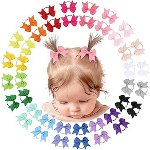 OAOLEER 40PCS 2 Inches Baby Hair Ties, Toddler Hair Ties with Bows, Elastic Ponytail Holders Mini Small For Baby Girls Infants