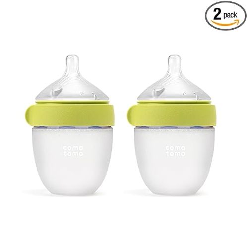 Comotomo Silicone Baby Bottle Gen 2 – 2026 Release (5oz) – True Slow-Flow Nipple for Newborn Feeding (0-3 Months) with Dual Anti Colic Vents for Breast to Bottle Transition, Green (Double Pack)