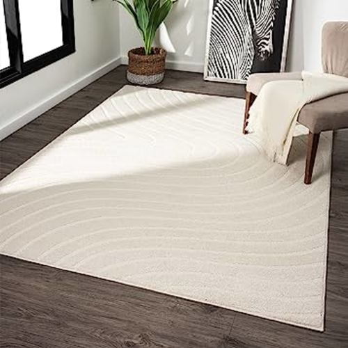 LUXE WEAVERS Modern Geometric Wave Cream 4x6 Area Rug