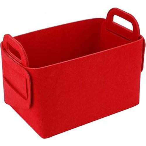 Storage Basket Felt Storage Bin Collapsible& Convenient Box Organizer with Carry Handles for Office Bedroom Closet Babies Nursery Toys Laundry (Red, 15.7inch（L）×11inch（W）×10inch（H）)