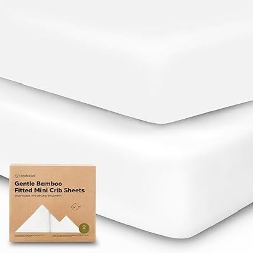 Pack and Play Sheets Fitted, 2-Pack Mini Crib Sheets - Pack N Play Sheets, Fitted Crib Sheet for Pack and Play Mattress, Playard Baby Crib Sheets, Crib Sheets Neutral for Boys, Girls (Soft White)
