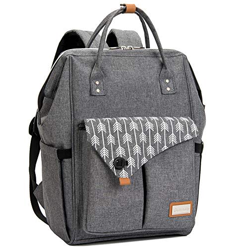 Lekebaby Diaper Bag Backpack for Mom Large Maternity Nappy Bag Changing Bags with Insulated Pockets Grey with Arrow Print