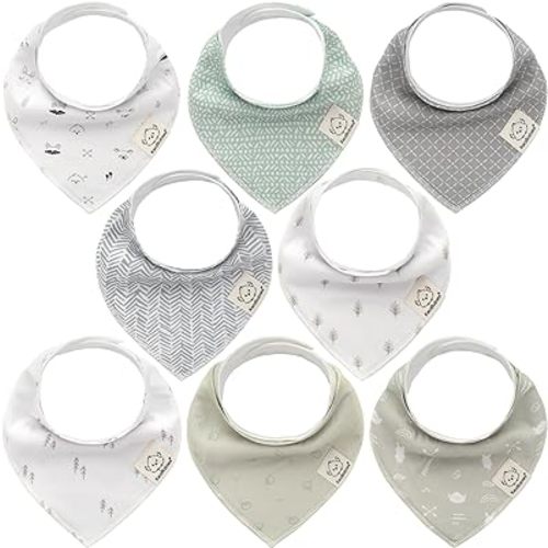KeaBabies 8-Pack Organic Baby Bandana Drool Bibs for Boys Girls - Soft Cotton Drooling & Teething Bibs for Infants, Toddlers, Super Absorbent Cotton Bandana Bibs for Baby Boy & Girl, Unisex (Nordic)