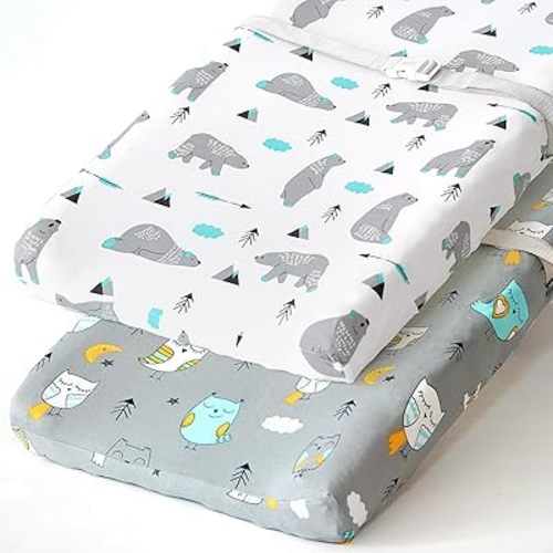 Stretchy Changing Pad Covers BROLEX Changing Table Cover for Baby Boys Girls,2 Pack Jersey Knit,Owl & Bear
