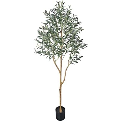 Phimos Artificial Olive Tree Tall Fake Potted Olive Silk Tree with Planter Large Faux Olive Branches and Fruits Artificial Tree for Modern Home Office Living Room Floor Decor Indoor (5.24FT)