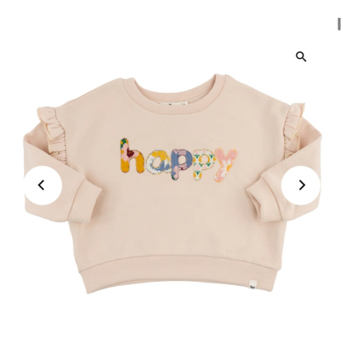 oh baby! Millie Slouch Sweatshirt - Quilted "happy" Applique - Pale Pi