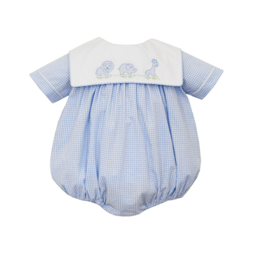 Boy's Pull Toys Square Collar Blue Gingham Bubble