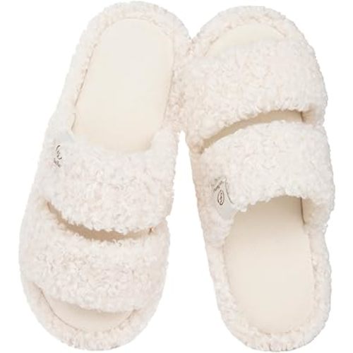 EverFoams Women's Fuzzy Open Toe Slippers Comfy Soft Memory Foam Indoor House Shoes