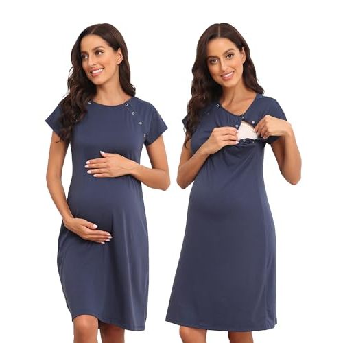 Momctnino Women's Maternity Nursing Nightdress Delivery Labor Hospital Nightgown Sleepwear for Breastfeeding