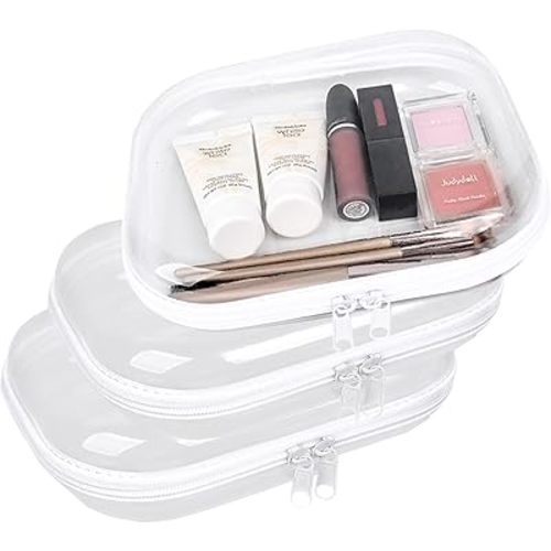 Clear Hard Plastic Zipper Case,Transparent Double Zippers Hard Pouch with 3pcs,Portable Travel Organizer Bin for Toy Storage