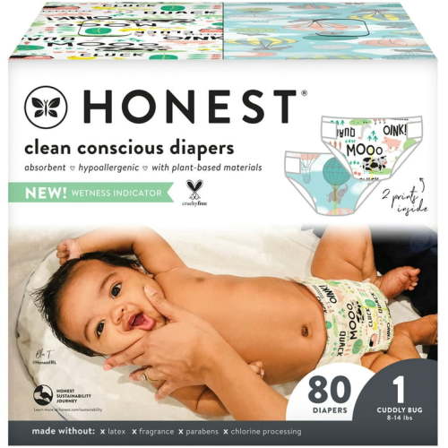 The Honest Company Baby Disposable Clean Conscious Diapers, Size 1, Barnyard, 80 Count
