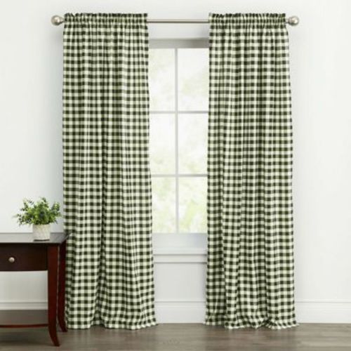 Kate Aurora Country Farmhouse Buffalo Check Plaid Gingham Single Window Curtain - 42 in. W x 63 in. L, Gray