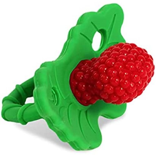 RaZbaby RaZberry Silicone Baby Teether Toy - Berrybumps Soothe Babies Sore Gums - Infant Teething Toy - Hands Free Design - BPA Free - Easy-to-Hold Design - Teething Relief Pacifier - Fruit Shape/Red
