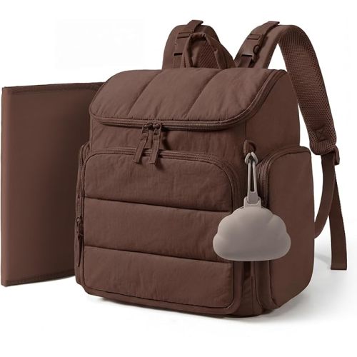 mommore Diaper Bag Backpack, Baby Bag with Waterproof Changing Pad and Stroller Straps for Toddler, Diaper Backpack for Mom Dads with Insulated Pockets & Pacifier Case, Baby Essential, Coffee