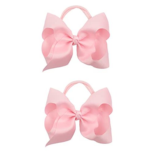 Xansema 2Pcs 6 Inches Ribbon Baby Girls Headbands Infant Elastic Hairbands Large Cheer Bow Hair Band Accessories for Child Toddlers Girls (Pink)