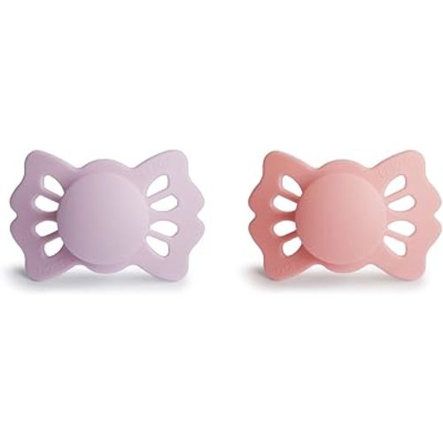 FRIGG Lucky Symmetrical SilkySoft Silicone Baby Pacifier | Made in Denmark | BPA-Free (Soft Lilac/Pretty in Peach, 0-6 Months)