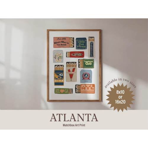 ATLANTA, GEORGIA Matchbook Style 8x10 or 16x20 High-Quality Art Print