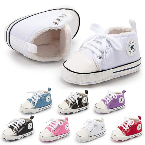 Meckior Baby Girls Boys Canvas Sneakers Soft Sole High-Top Ankle Infant First Walkers Crib Shoes